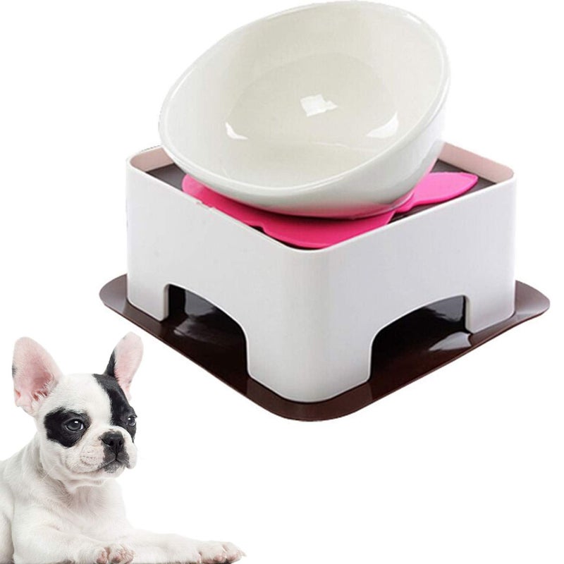 JYHY Bulldog Bowl Ceramic Dog Food Bowl - Cat Dish Wide Mouth Dog Bowl Pet Sterile Tilted Pet Feeder with Anti-Skid Rubber Mat (White M/1.5 Cup) - Image 1